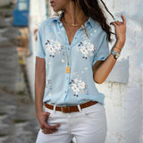 Print V-Neck Chiffon Blouse Women Tops Blouses Summer Elegant Short Sleeve Female Work Shirts Plus Size 5XL Lapel Blusas