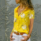 Print V-Neck Chiffon Blouse Women Tops Blouses Summer Elegant Short Sleeve Female Work Shirts Plus Size 5XL Lapel Blusas