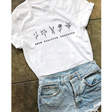 goosudu Grow Positive Thoughts T-shirt Vintage Women Floral Print Tshirt Summer Inspired Slogan Graphic Boho Tee Top Mental Health Shirt
