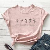 goosudu Grow Positive Thoughts T-shirt Vintage Women Floral Print Tshirt Summer Inspired Slogan Graphic Boho Tee Top Mental Health Shirt