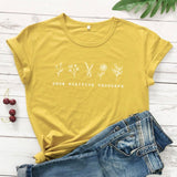 goosudu Grow Positive Thoughts T-shirt Vintage Women Floral Print Tshirt Summer Inspired Slogan Graphic Boho Tee Top Mental Health Shirt