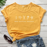 goosudu Grow Positive Thoughts T-shirt Vintage Women Floral Print Tshirt Summer Inspired Slogan Graphic Boho Tee Top Mental Health Shirt