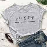 goosudu Grow Positive Thoughts T-shirt Vintage Women Floral Print Tshirt Summer Inspired Slogan Graphic Boho Tee Top Mental Health Shirt