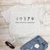 goosudu Grow Positive Thoughts T-shirt Vintage Women Floral Print Tshirt Summer Inspired Slogan Graphic Boho Tee Top Mental Health Shirt