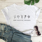 goosudu Grow Positive Thoughts T-shirt Vintage Women Floral Print Tshirt Summer Inspired Slogan Graphic Boho Tee Top Mental Health Shirt