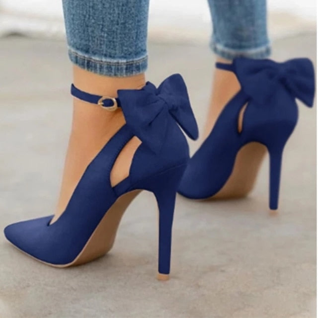 goosudu Women Pointed Toe High Heels Woman Thin Heels Ladies Sexy Pumps Ladies Buckle Strap Female Fashion Bowknot Shoes Plus Size 34-43