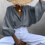 Spring Women Shirt Vintage Solid Color Long-sleeve Loose Casual Lantern Sleeve Office Casual Blouse Women Big Size Shirt