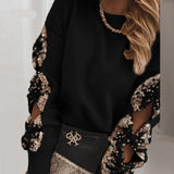 Sexy Hollow Out Bowknot Sequined Tops Shirt Women Casual O Neck Patchwork Loose Blouse Spring Autumn Long Sleeve Pullover Blusa
