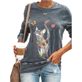Goosudu Colorful Cat Butterfly Print Blouse Shirt Women Casual O-Neck Long-Sleeved Pullover Tops Spring Ladies Plus Size Street Tee