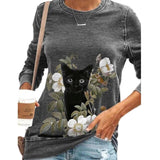 Goosudu Colorful Cat Butterfly Print Blouse Shirt Women Casual O-Neck Long-Sleeved Pullover Tops Spring Ladies Plus Size Street Tee