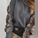 Sexy Hollow Out Bowknot Sequined Tops Shirt Women Casual O Neck Patchwork Loose Blouse Spring Autumn Long Sleeve Pullover Blusa