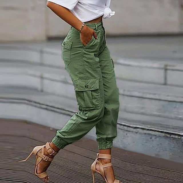 Cargo Pants Women High Waist Spring Autumn Pocket Slim Sweatpants Fashion Streetwear Long Overalls Pant Elastics Trousers