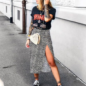 Fashion Skirt Women Cross-Border Women's Leopard Print Skirts Women High Waist Elastic Split midi A- line Skirt Streetwear