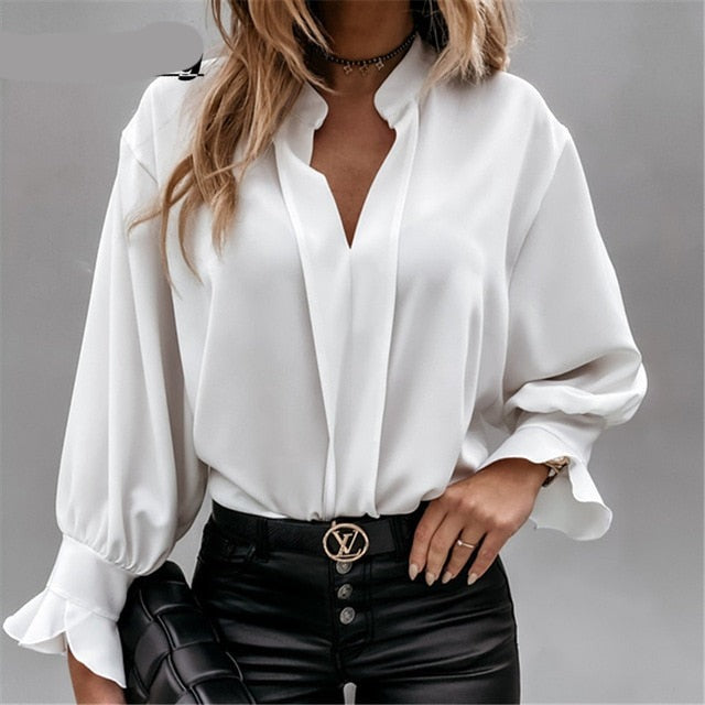 Goosudu Sexy Lace Women Shirts V neck Long Sleeve Spring Autumn Tops Daily Blouses Female Elegant OL Office Blouse Casual Lady's Shirt