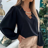 Goosudu Sexy Lace Women Shirts V neck Long Sleeve Spring Autumn Tops Daily Blouses Female Elegant OL Office Blouse Casual Lady's Shirt