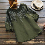 Fashion O Neck Cotton Tunic Women's Summer Blouse  Causal Half Sleeve Tee Shirts Female Embroidery Tops