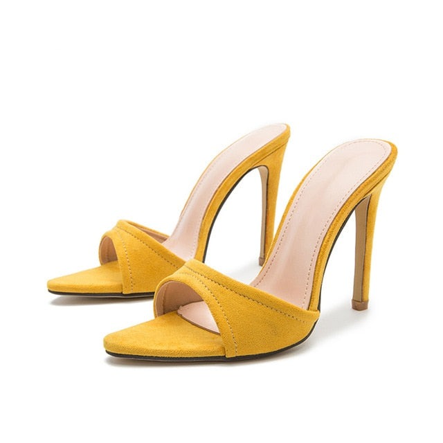 goosudu Fashion Women Slippers Sexy Pointed toe Strappy Mule High Heels Sandals Slides Party Shoes Woman Pumps Size 35-42