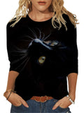 goosudu Fashion Cool Glasses Cat 3D Print T-shirt Women Casual O-Neck Long Sleeve Tops  Spring Autumn Streetwear Lady Plus Size Tees