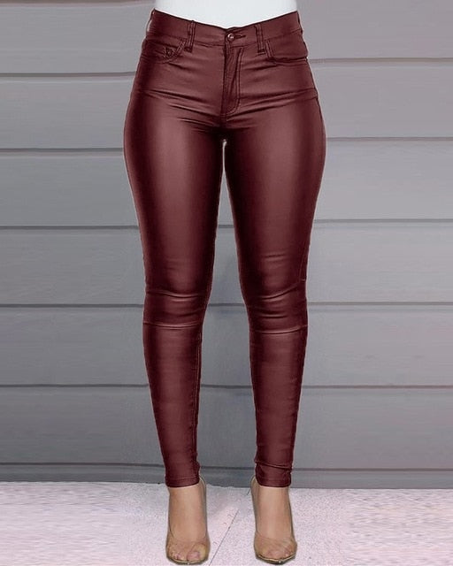 Goosudu Spring Women Pu Leather Pants Black Sexy Stretch Bodycon Trousers High Waist Long Casual Pencil S-3XL Winter