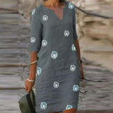 goosudu Vintage Printing Women Dress V-Neck Half Sleeve A-Line Dresses Casual  Fashion Spring Female Loose Sundress Lady Vestidos