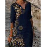 Printed Loose Satin Night Dress Women's Fashion Casual Vintage Spring Summer All-match Plus Size Beach Dresses Vestidos