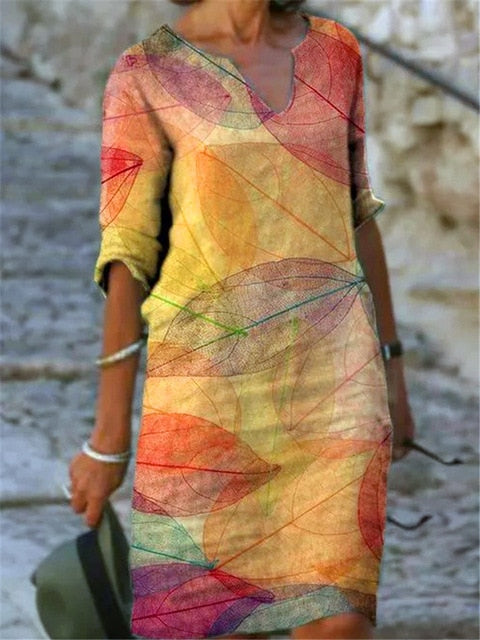 Printed Loose Satin Night Dress Women's Fashion Casual Vintage Spring Summer All-match Plus Size Beach Dresses Vestidos