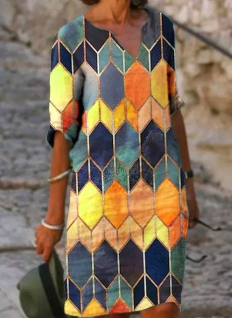 Printed Loose Satin Night Dress Women's Fashion Casual Vintage Spring Summer All-match Plus Size Beach Dresses Vestidos