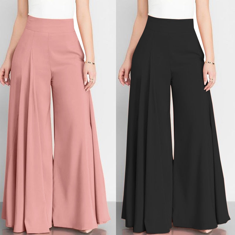 Women Elegant High Waist Wide Leg Pants  Spring Vintage Flare Trousers Casual Solid Zipper Pantalon Female Palazzo