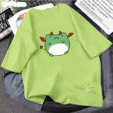 Skateboard Frog Dinosaur Cute Graphic Tee Women Tshirt Green Aesthetic Oversized T Shirt Harajuku Casual Summer Tops