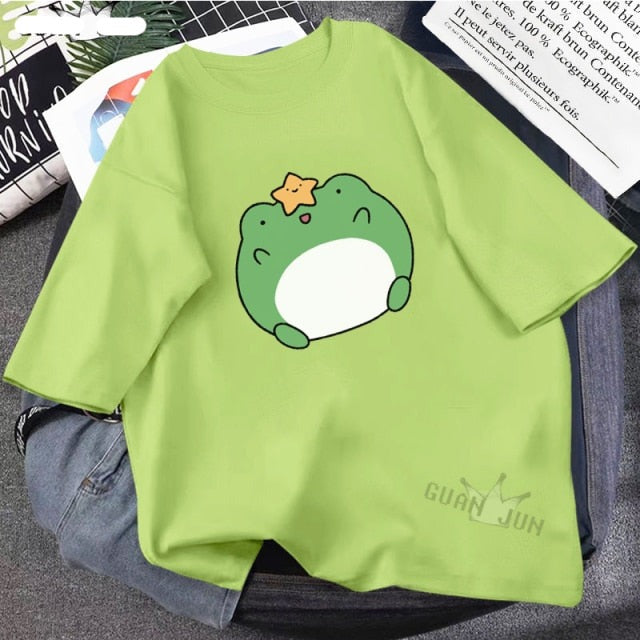 Skateboard Frog Dinosaur Cute Graphic Tee Women Tshirt Green Aesthetic Oversized T Shirt Harajuku Casual Summer Tops