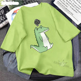 Skateboard Frog Dinosaur Cute Graphic Tee Women Tshirt Green Aesthetic Oversized T Shirt Harajuku Casual Summer Tops