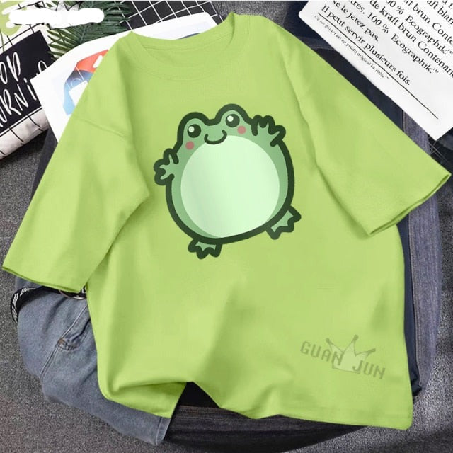 Skateboard Frog Dinosaur Cute Graphic Tee Women Tshirt Green Aesthetic Oversized T Shirt Harajuku Casual Summer Tops