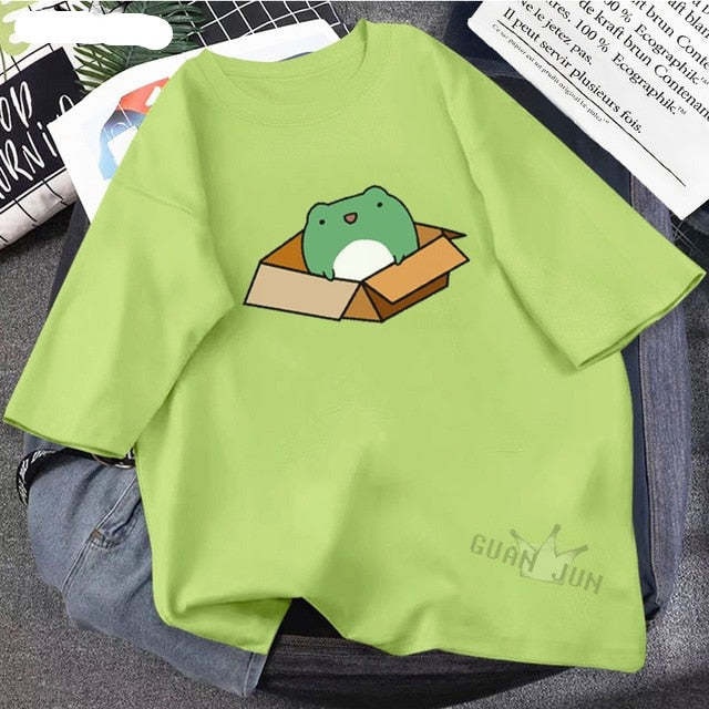 Skateboard Frog Dinosaur Cute Graphic Tee Women Tshirt Green Aesthetic Oversized T Shirt Harajuku Casual Summer Tops