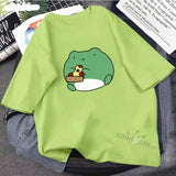 Skateboard Frog Dinosaur Cute Graphic Tee Women Tshirt Green Aesthetic Oversized T Shirt Harajuku Casual Summer Tops
