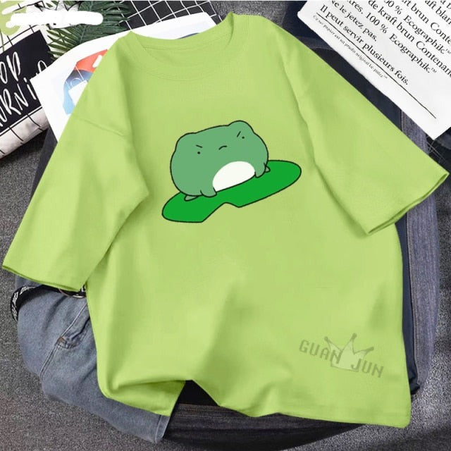 Skateboard Frog Dinosaur Cute Graphic Tee Women Tshirt Green Aesthetic Oversized T Shirt Harajuku Casual Summer Tops