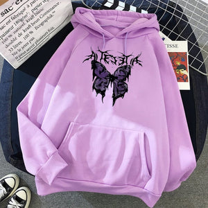Harajuku Butterfly Print Hooded Aesthetic Hoodie Spring Ladies Hoodie Streetwear Winter Gothic Style Hoodie Ladies Sweatshirt