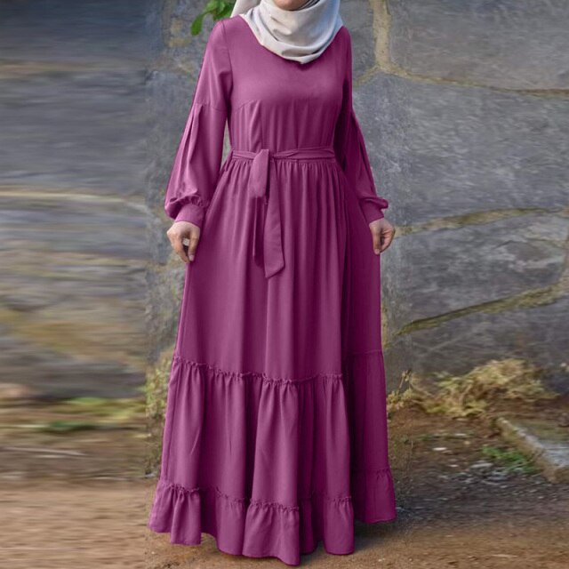 Kaftan Vestido ZANZEA Muslim Abaya Turkey Hijab Dress Spring Long Sleeve  Lace Up Ruffles Sundress Fashion Vintage Solid Dresses