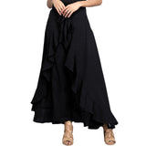 goosudu Women Palazzo Pants  Causal Ruffle Drawstring Trouser Elegant High Waist Irregular Loose Pure Color Autumn Female Pant Skirt