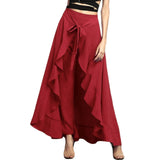 goosudu Women Palazzo Pants  Causal Ruffle Drawstring Trouser Elegant High Waist Irregular Loose Pure Color Autumn Female Pant Skirt