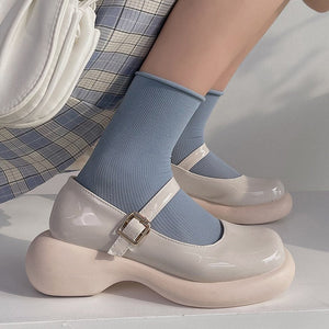 goosudu Retro Mary Janes Leather Pumps Med Heel Square Toe Buckle Sandals Summer Autumn Fashion Women Shoes Heels 4 cm