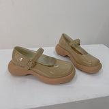 goosudu Retro Mary Janes Leather Pumps Med Heel Square Toe Buckle Sandals Summer Autumn Fashion Women Shoes Heels 4 cm