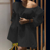 Oversized Women Cotton Shirt Dress Cute Ladies Puff Sleeve Off Shoulder Loose Elegant Street Vacation Outfits Summer Fall