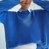 goosudu Women Solid Knitted Thickening Oversized Sweater Female Round Neck Long Sleeve Casual Loose Pullovers Top Autumn Winter