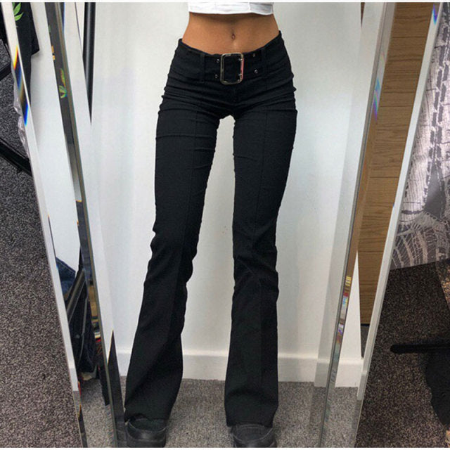 Vintage black low rise striped flare denim pants mall goth indie aesthetic pockets patchwork jeans women y2k wide leg trousers