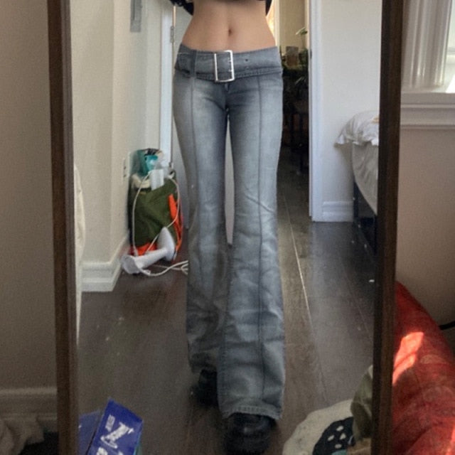 Vintage black low rise striped flare denim pants mall goth indie aesthetic pockets patchwork jeans women y2k wide leg trousers