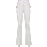 Vintage black low rise striped flare denim pants mall goth indie aesthetic pockets patchwork jeans women y2k wide leg trousers