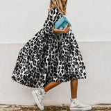 Casual Female Leopard Party Baggy Dress Elegant Print  Dress Women Long Midi Dress Autumn Summer Sundress Long Sleeve Robe