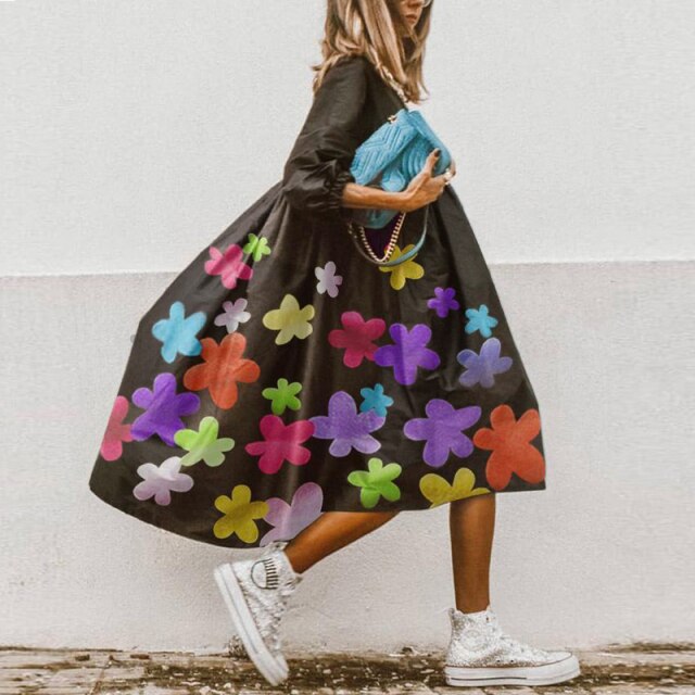 Casual Female Leopard Party Baggy Dress Elegant Print  Dress Women Long Midi Dress Autumn Summer Sundress Long Sleeve Robe