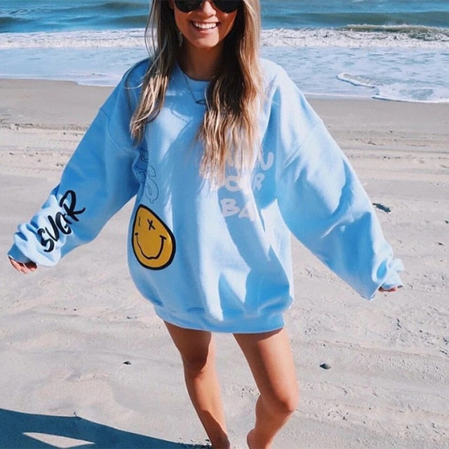 Goosudu Pink Black Letter Print Oversized Crewneck Sweatshirt Women Loose O Neck Long Sleeve Pullover Thin Fashion Tops Spring Fall