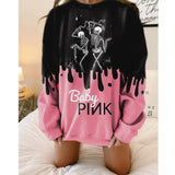 Goosudu Pink Black Letter Print Oversized Crewneck Sweatshirt Women Loose O Neck Long Sleeve Pullover Thin Fashion Tops Spring Fall
